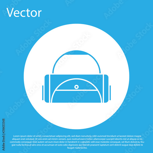 Blue Sport bag icon isolated on blue background. White circle button. Vector Illustration