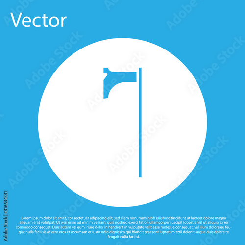 Blue Medieval axe icon isolated on blue background. Battle axe, executioner axe. Medieval weapon. White circle button. Vector Illustration