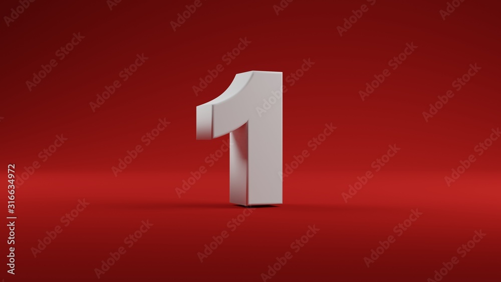 Number One in white on Red background, 3D illustration Number One in white on Red background, 3D illustration