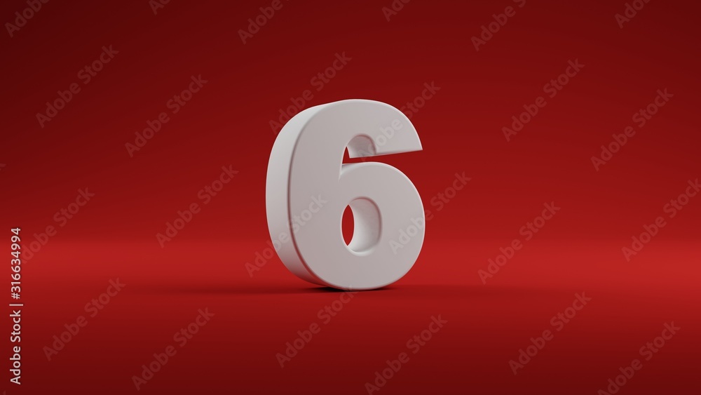 Number six in white on Red background, 3D illustration Number six in white on Red background, 3D illustration