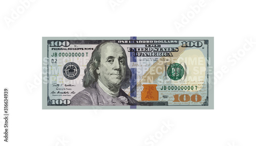 100 Dollars money realistic paper banknotes of USA - vector business art illustration photo