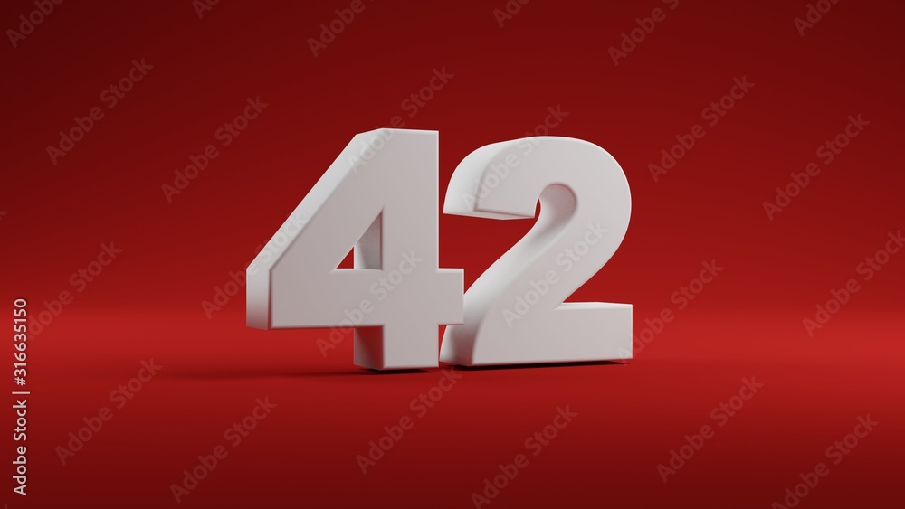 Number 42 in white on Red background, 3D illustration Number 42 in white on Red background, 3D illustration