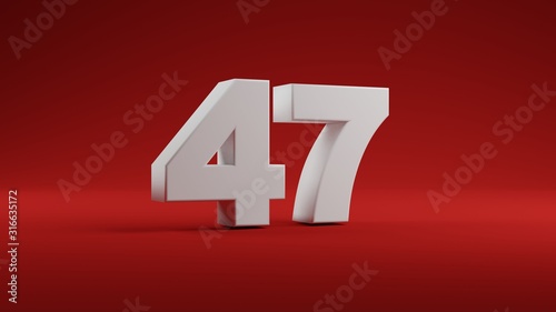 Number 47 in white on Red background, 3D illustration