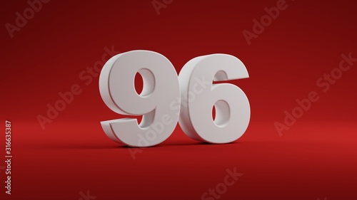 Number 96 in white on Red background, 3D illustration