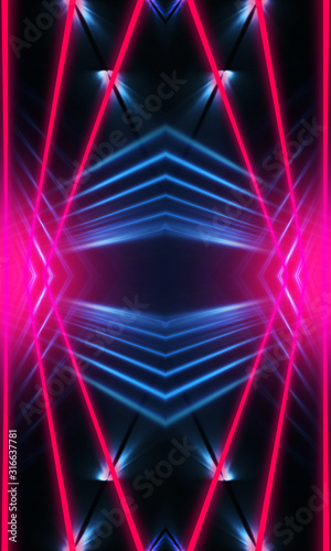 Fototapeta Naklejka Na Ścianę i Meble -  Dark neon background with lines and rays. Blue and pink neon. Abstract futuristic background. Night scene with neon, light reflection.