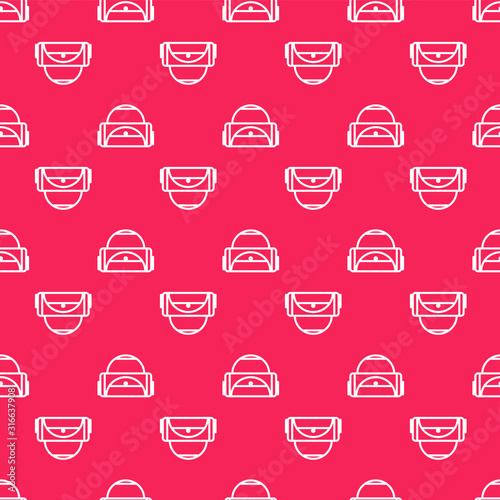 White line Sport bag icon isolated seamless pattern on red background. Vector Illustration
