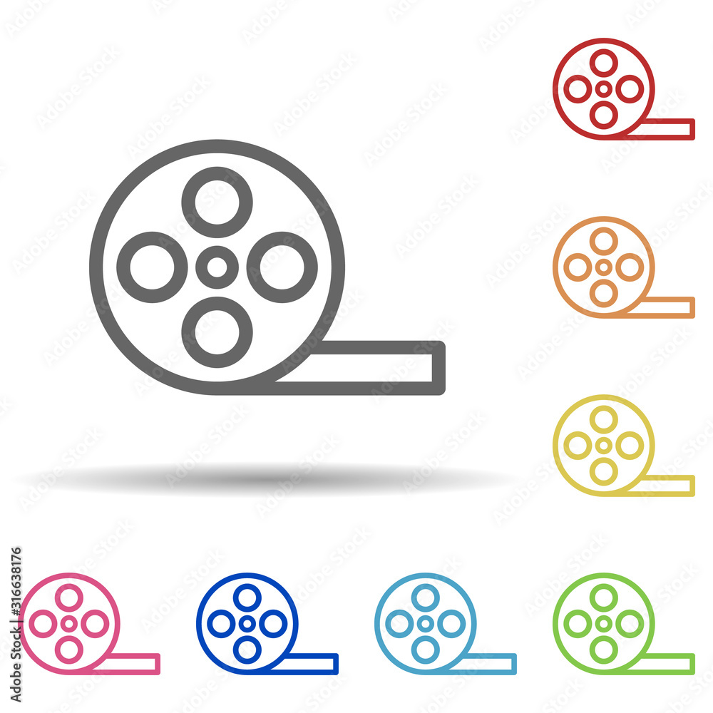 Movie film in multi color style icon. Simple thin line, outline vector of theatre icons for ui and ux, website or mobile application Movie film in multi color style icon. Simple thin line, outline vector of theatre icons for ui and ux, website or mobile application