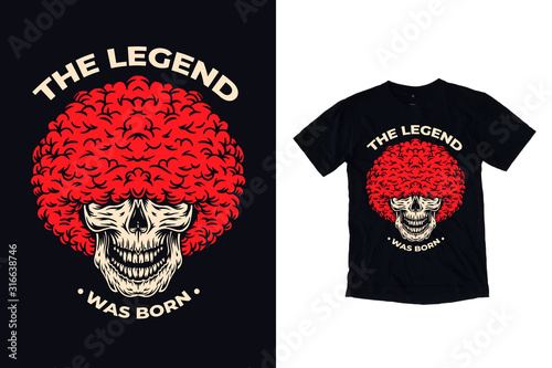 The legend of skull with afro hairstyle illustration for t shirt design