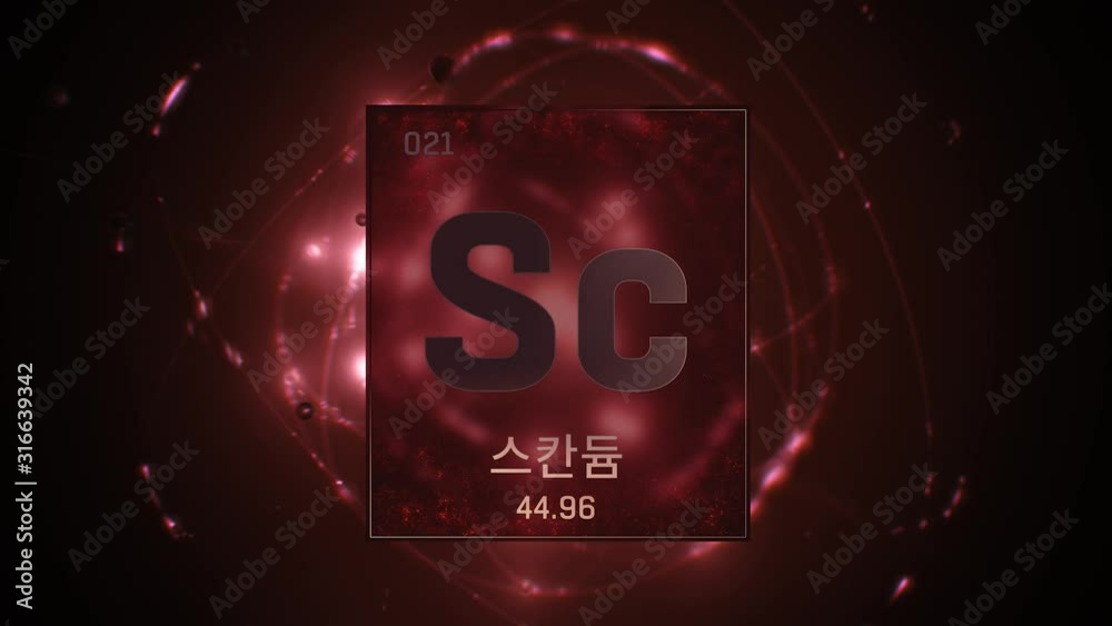 Scandium as Element 21 of the Periodic Table. Seamlessly looping 3D ...