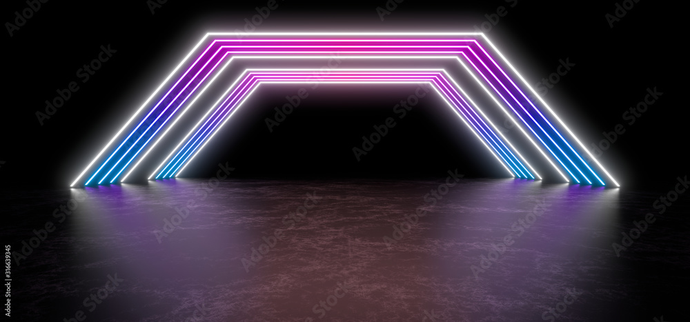 Fototapeta premium Beautiful composition of colored neon lights on a black background. 3d rendering image.