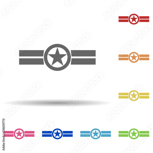 Star in a circle in multi color style icon. Simple glyph, flat vector of army icons for ui and ux, website or mobile application