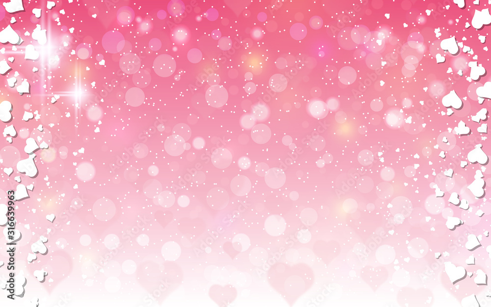 Valentine's Day pink blurred vector background with hearts and bokeh effect