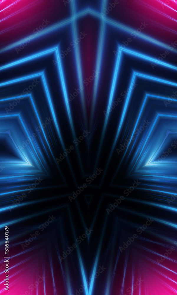 Dark neon background with lines and rays. Blue and pink neon. Abstract futuristic background. Night scene with neon, light reflection. Dark neon background with lines and rays. Blue and pink neon. Abstract futuristic background. Night scene with neon, light reflection.