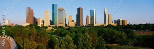 This is the skyline with Memorial Park in the foreground. It is in afternoon light.