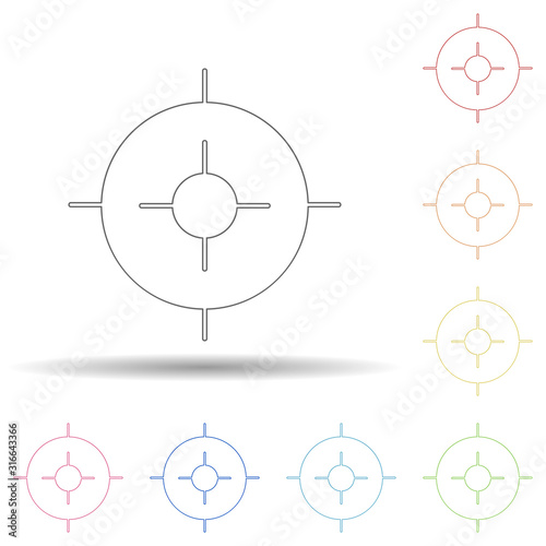 Colored aim in multi color style icon. Simple thin line, outline vector of web icons for ui and ux, website or mobile application