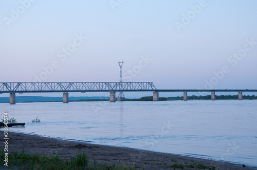 Russia, Blagoveshchensk, July 2019: Bridge over the Amur river in Blagoveshchensk © Beliakina Ekaterina