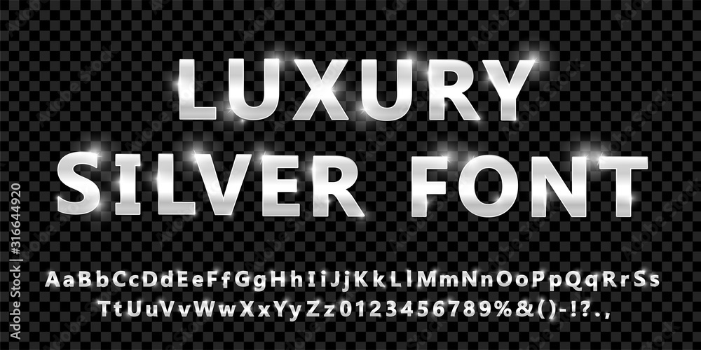 Shiny modern silver font isolated on transparent background. Vintage platinum numbers and letters with shadows. Detailed 3d alphabet. Typography metal steel bold mockup. Anniversary letters. Vector Shiny modern silver font isolated on transparent background. Vintage platinum numbers and letters with shadows. Detailed 3d alphabet. Typography metal steel bold mockup. Anniversary letters. Vector