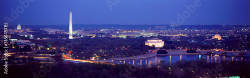 Aerial View of Washington D.C. shows Lincoln Memorial, US Capitol and Washington Monument