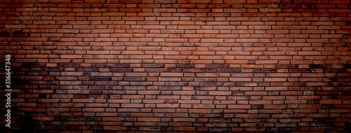 brick wall of red wide panorama Background of old vintage brick wall.