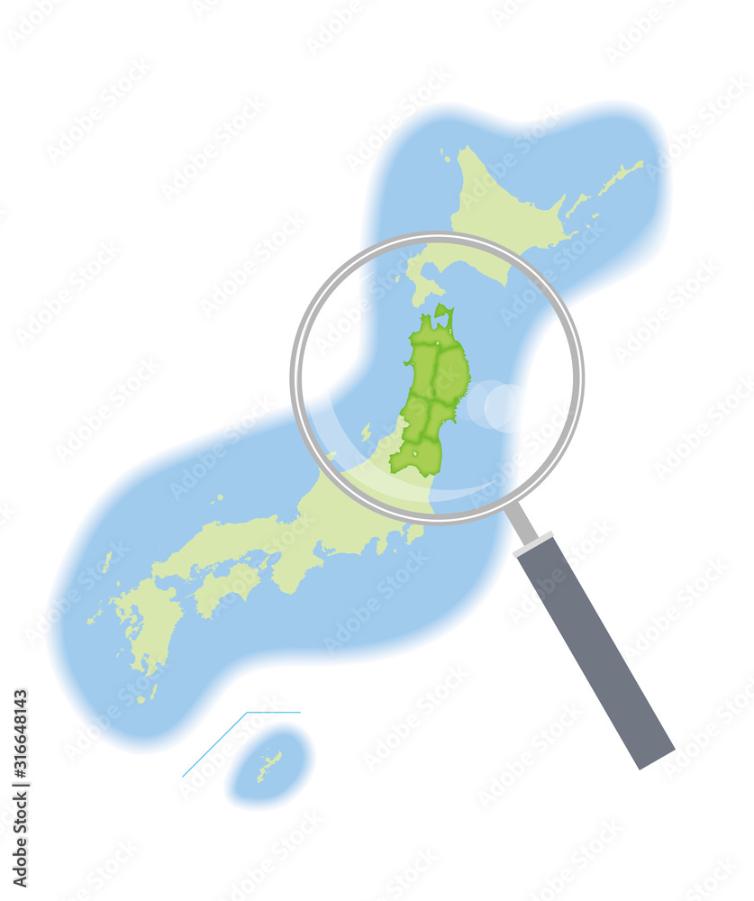 虫眼鏡と地方別の日本地図の半立体のイラスト 関東地方 47都道府県別データ グラフィック素材 Stock Vector Adobe Stock