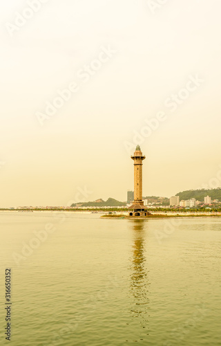 Brick Lighthouse Located at Bai Chay Beach in Ha Long City Vietnam on a Very Hazy Day