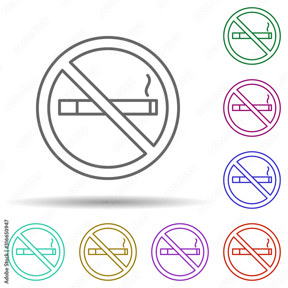 No smoking, sign, mall in multi color style icon. Simple thin line, outline vector of mall icons for ui and ux, website or mobile application No smoking, sign, mall in multi color style icon. Simple thin line, outline vector of mall icons for ui and ux, website or mobile application