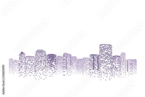 City scene on night time, Cityscape pattern on white background.