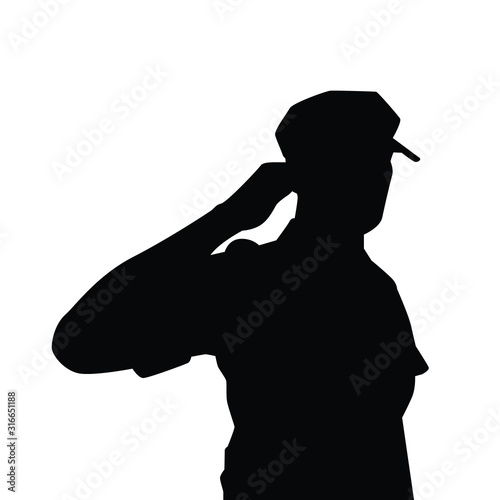Vector of saluting soldier silhouette vector on white background