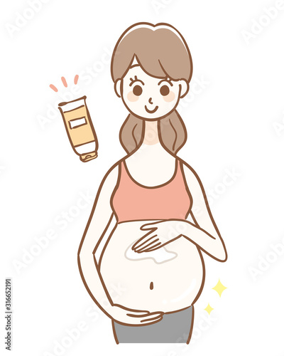 A woman applying cream to prevent pregnancy marks.