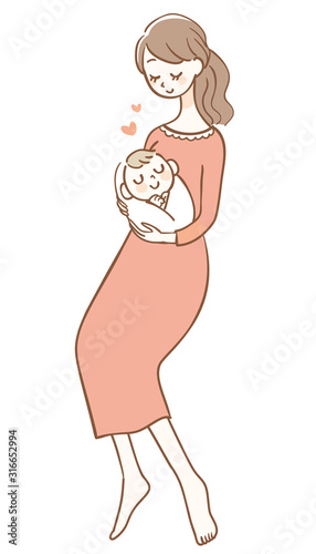 Illustration of a Mother Holding a Baby