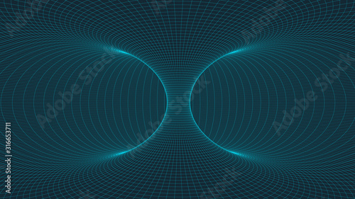 Wireframe 3D tunnel. Abstract background for vector presentation. Network cyber technology.
