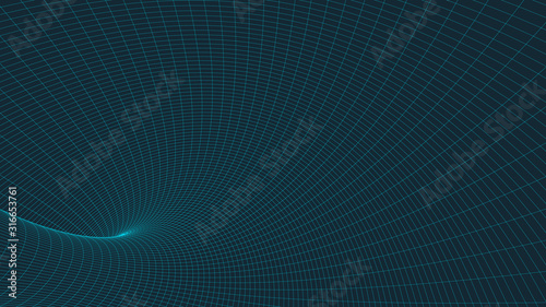 Wireframe 3D tunnel. Abstract background for vector presentation. Network cyber technology.