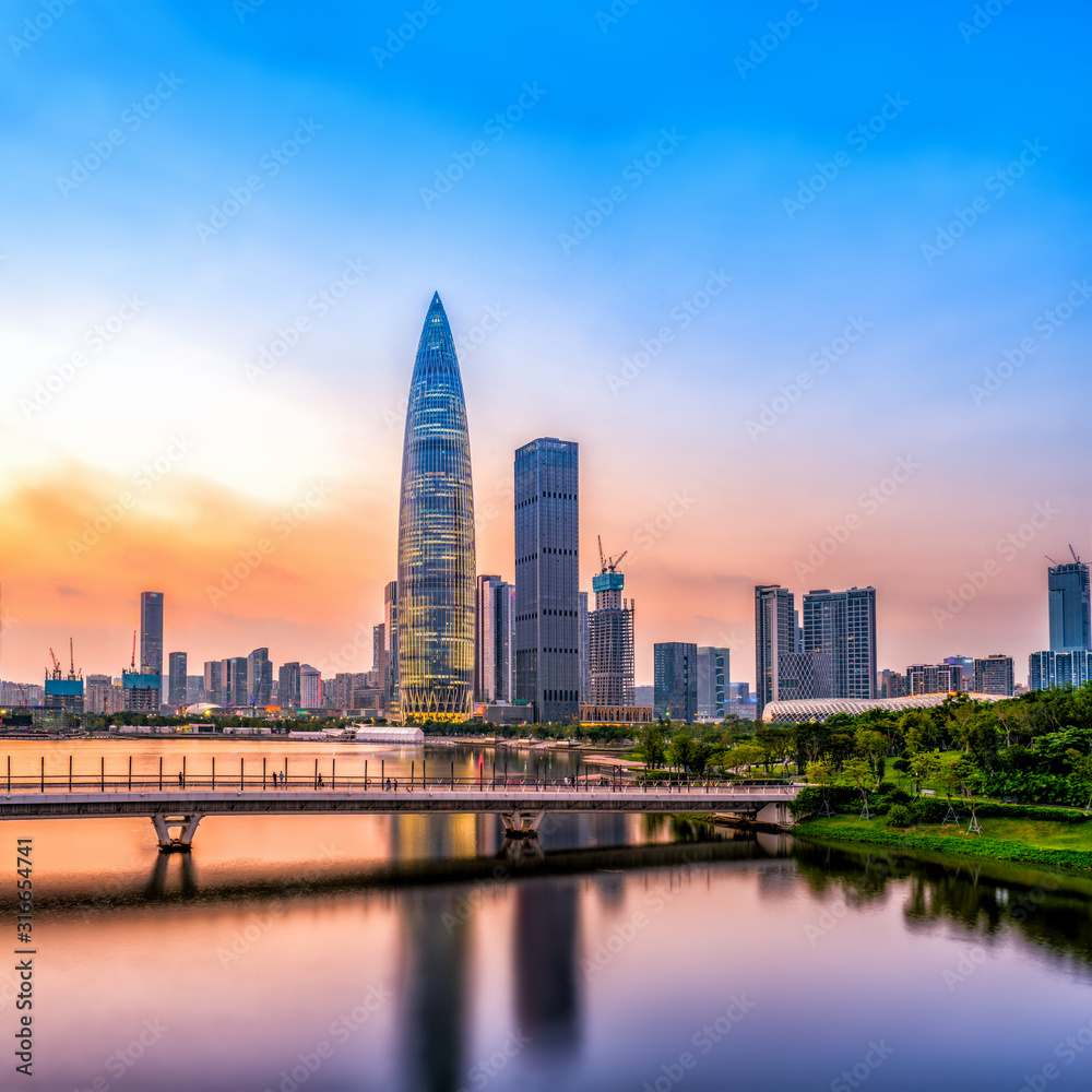 Modern building office building and urban skyline in Shenzhen Financial District.. Modern building office building and urban skyline in Shenzhen Financial District..