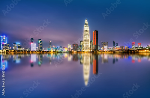 Office building and night view of Shenzhen Financial District..