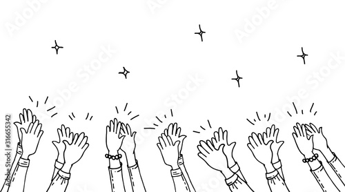 hand drawn of hands clapping ovation. applause, thumbs up gesture on doodle style , vector illustration