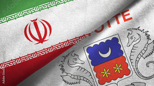 Iran and Mayotte two flags textile cloth, fabric texture