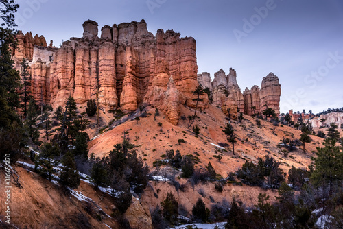 Snow day in Mossy Cave Trail at Bryce National Park 