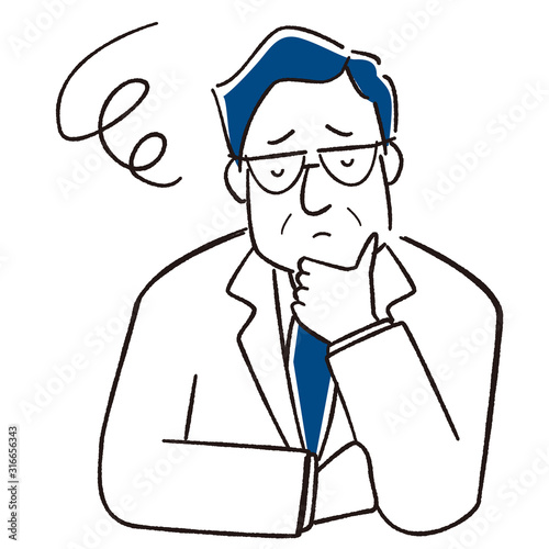 手描き1color 　考える中年ビジネスマン