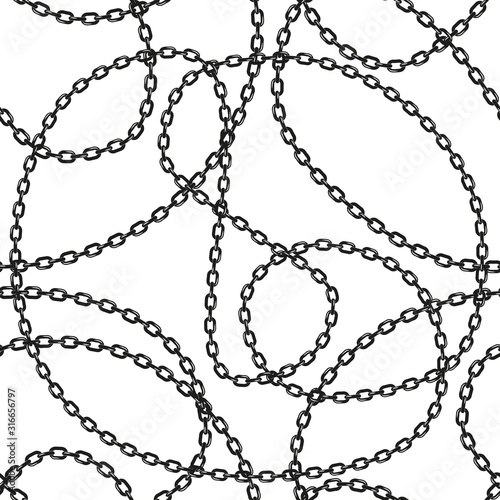 Black and white tangled chains vector seamless pattern