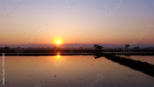 Reflection of sunrise, Landscape view in the morning at Chaing Rai Thailand.