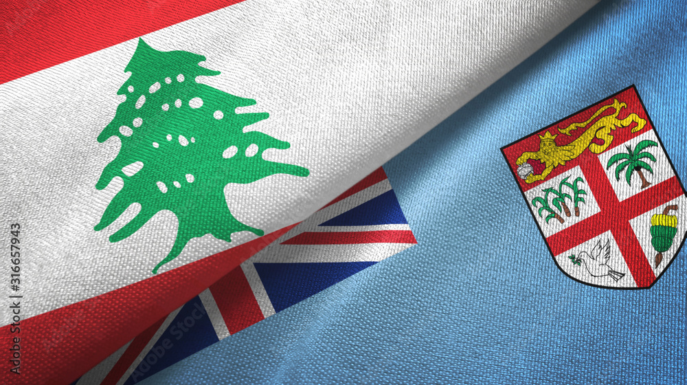 Fototapeta premium Lebanon and Fiji two flags textile cloth, fabric texture