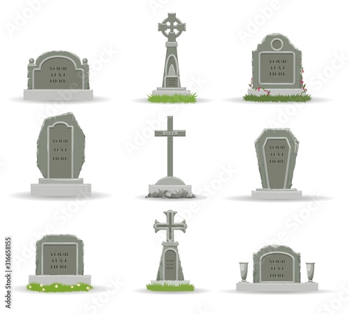 Cartoon gravestones and tombs