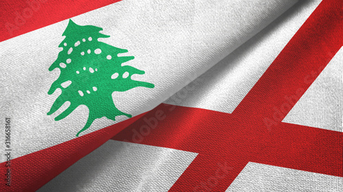 Lebanon and Northern Ireland two flags textile cloth, fabric texture