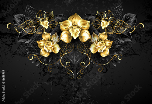 Symmetrical pattern with black orchids