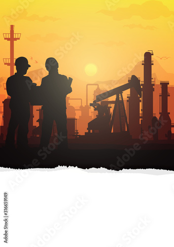 Oil rig industry silhouettes background,Vector illustration.	