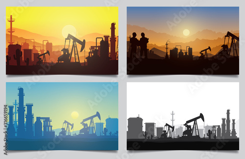 Oil rig industry silhouettes background,Vector illustration.	