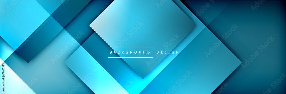 Square shapes composition geometric abstract background. 3D shadow effects and fluid gradients. Modern overlapping forms - obrazy, fototapety, plakaty 