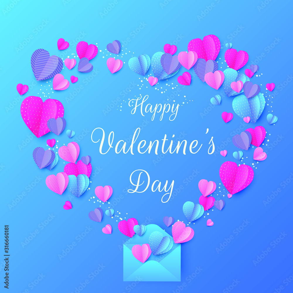 Paper hearts valentine's day abstract background. Vector illustration