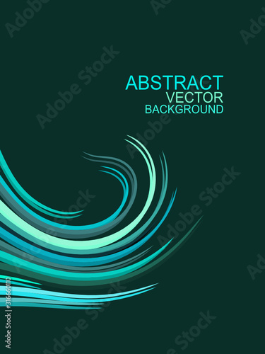 The abstract vector background of sharp pointed lines with aqua menthe colours that are fluttering on the dark green background.