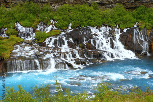 Beautiful blue waterfalls of Barnafoss in Western Iceland